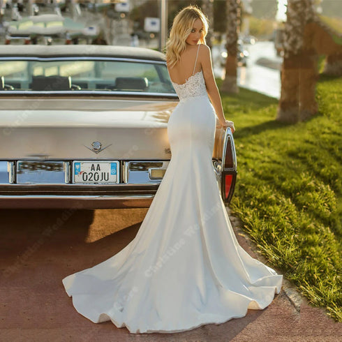 Elegant Mermaid Wedding Dresses with Lace and Sleeveless Design
